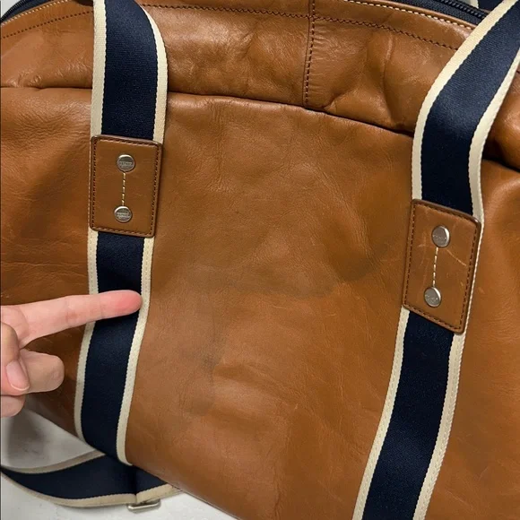 Coach Boston Bag Heritage Duffle Striped Travel 2 Way Shoulder Strap Navy Brown - Picture 15 of 16